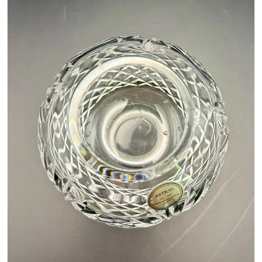 Vintage Astral Hand Cut Full Lead Crystal Rose Bowl‎ Korea Elegant Vase